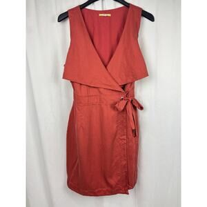 Gianni Bini Tencel Linen Burnt Orange/Rust 'Diane' Tie Waist Wrap Dress XL